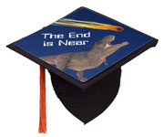 Dinosaur Meteor humorous graduation cap topper. Many more designs, too!